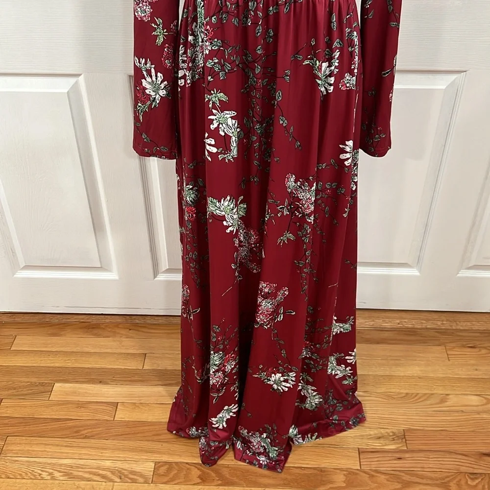 Like new🌹Burgundy Floral Maxi Dress with Long Sleeves size XL - Picture 5 of 16
